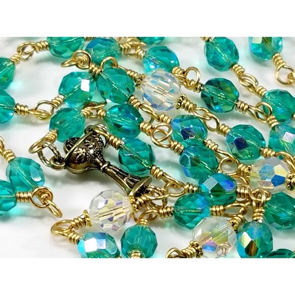 Handmade Five Decade Rosary, Unbreakable Rosary, Fire Polished Beads - Picture 7 of 10